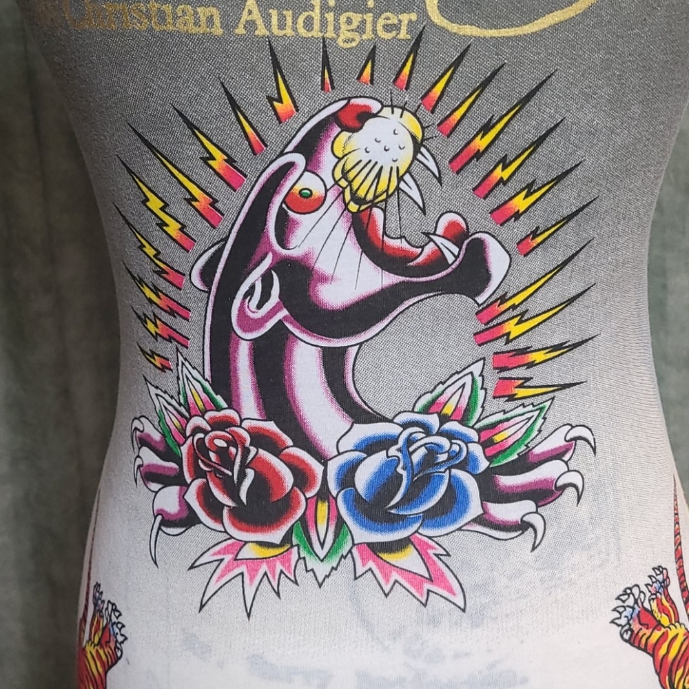 Ed Hardy extra long tee with logo and crystals Med - Picture 11 of 16